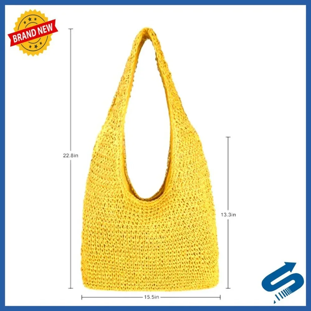 Large Handwoven Straw Tote Bag Boho Chic Summer Beach Hobo Shoulder Purse
